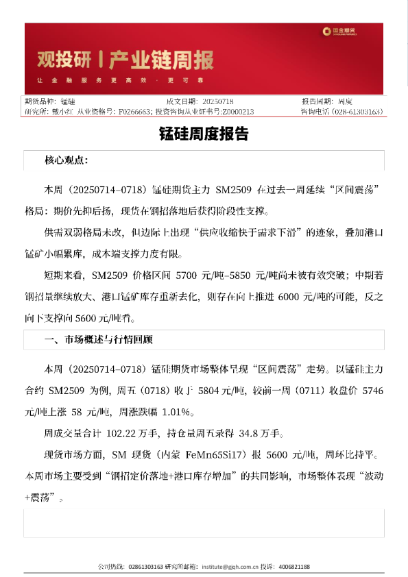 锰硅周度报告