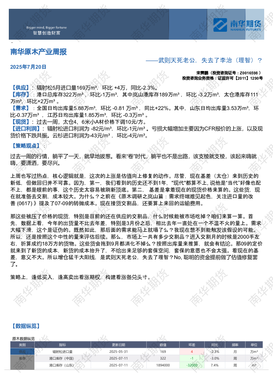 南华原木周报：武则天死老公，失去了李治？（理智）20250720