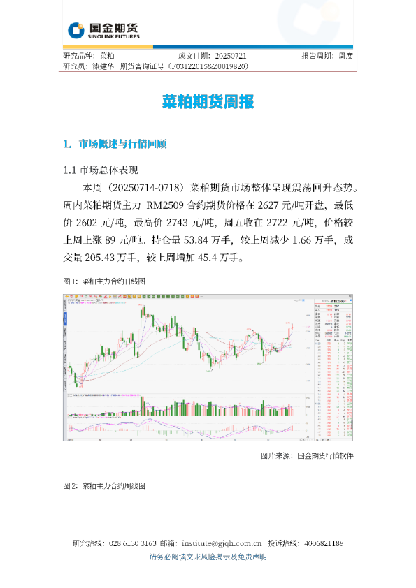 菜粕期货周报