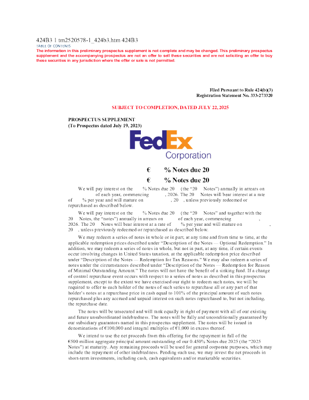 联邦快递美股招股说明书(2025-07-22版)
