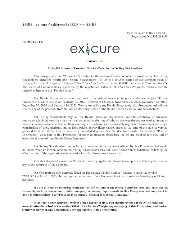 Exicure Inc美股招股说明书(2025-07-22版)