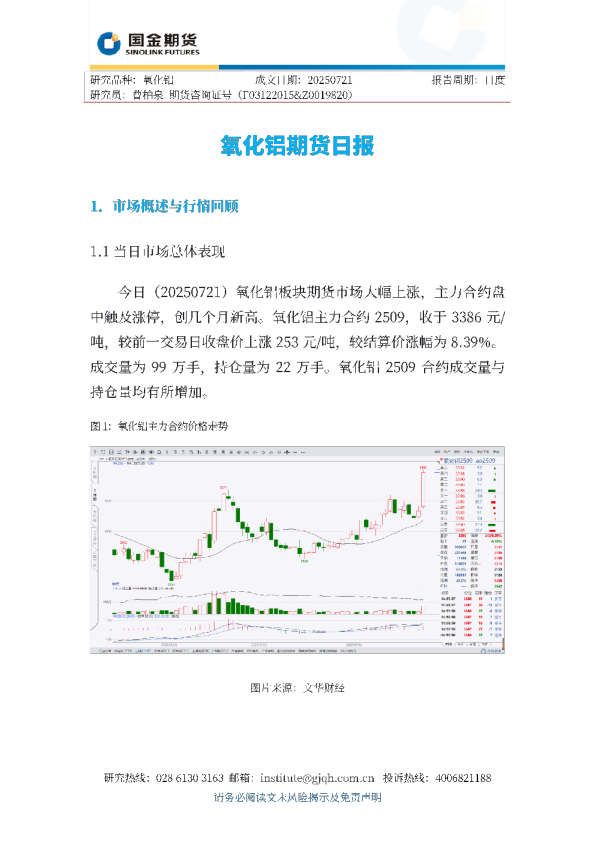氧化铝期货日报