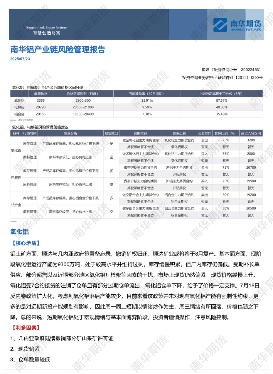 南华铝产业链风险管理报告