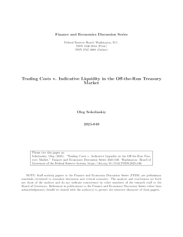美联储-交易成本与场外国债市场的指示性流动性