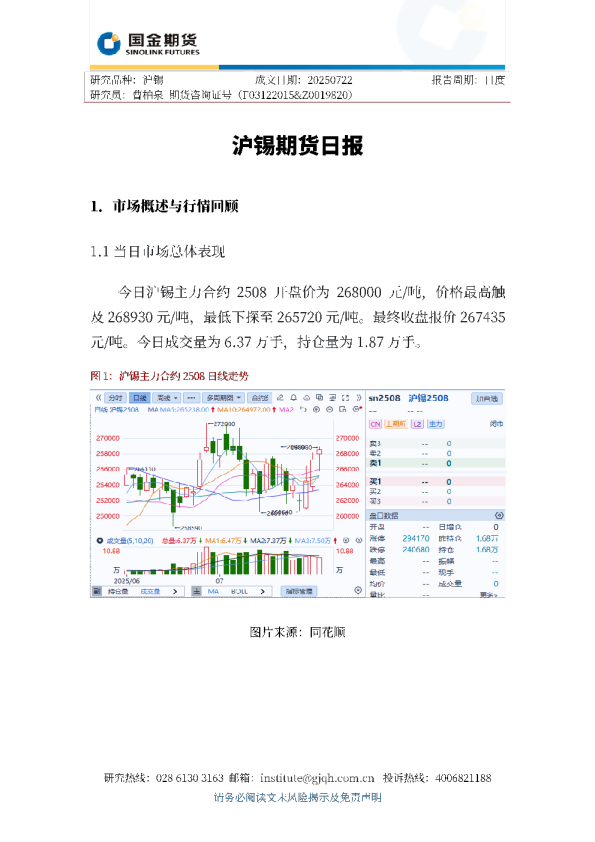 沪锡期货日报