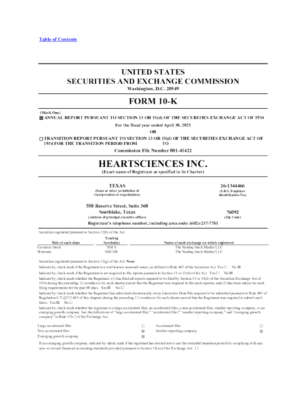 HeartSciences Inc 2024年度报告