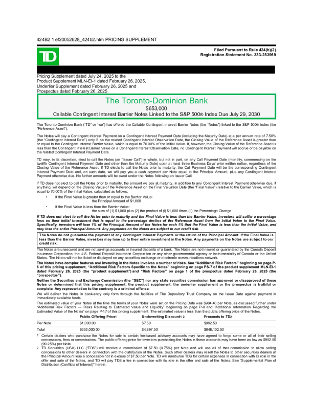 道明银行美股招股说明书(2025-07-25版)