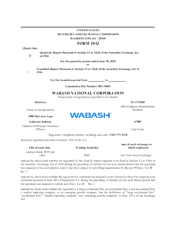 WABASH国立 2025年季度报告