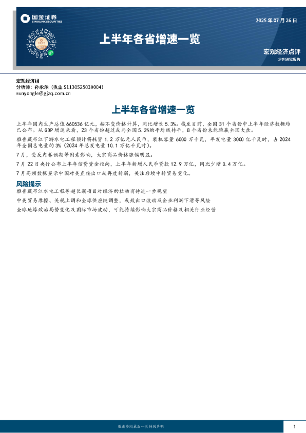 上半年各省增速一览