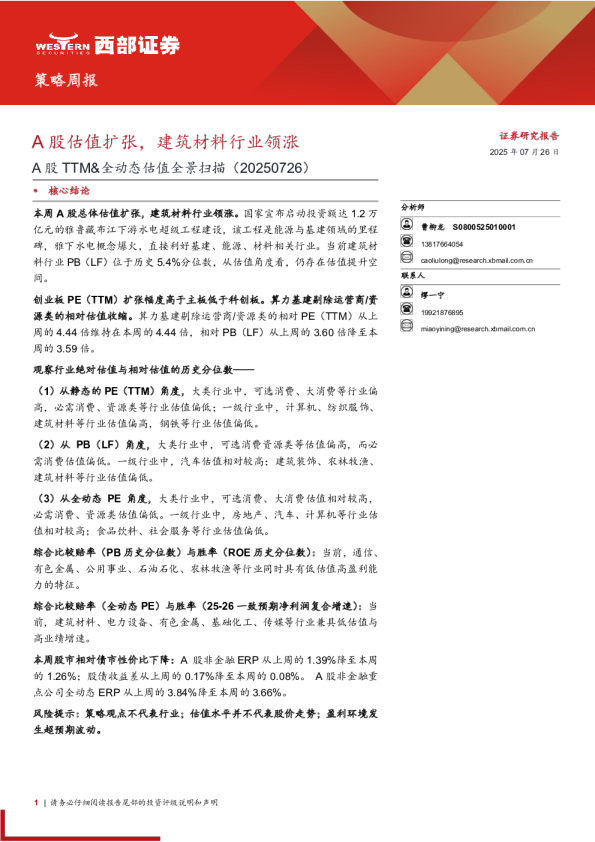 A股TTM&全动态估值全景扫描（20250726）