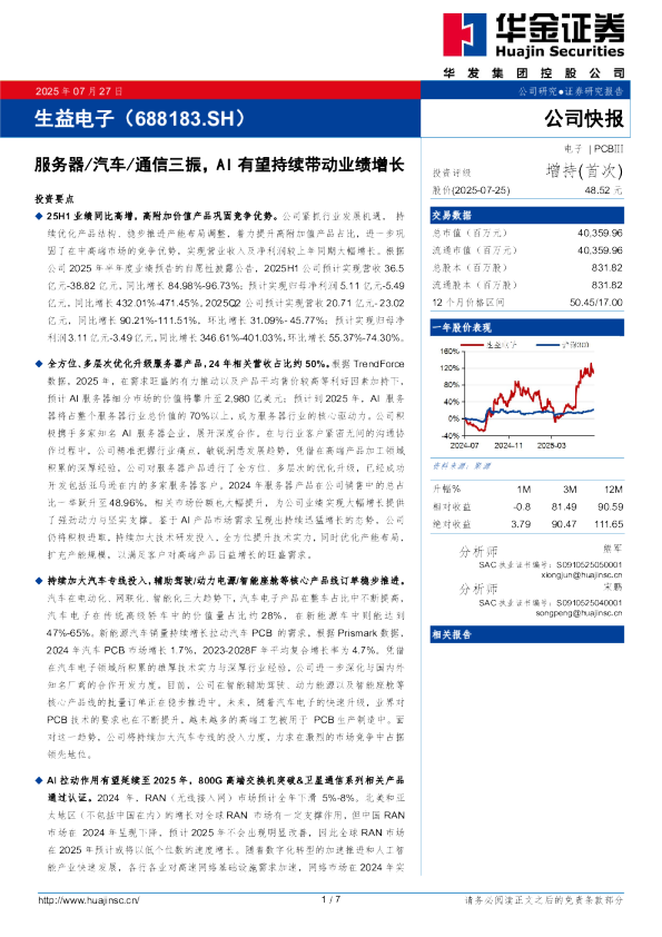 服务器/汽车/通信三振，AI有望持续带动业绩增长