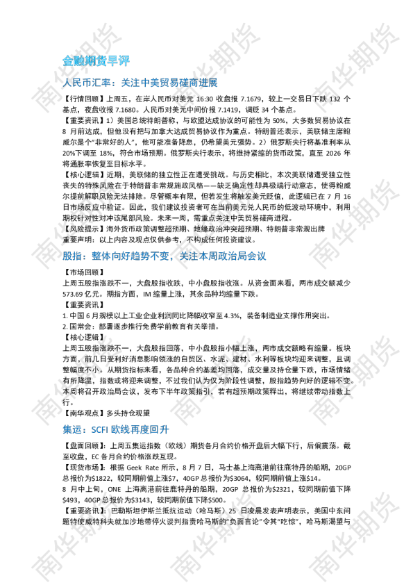 金融期货早评