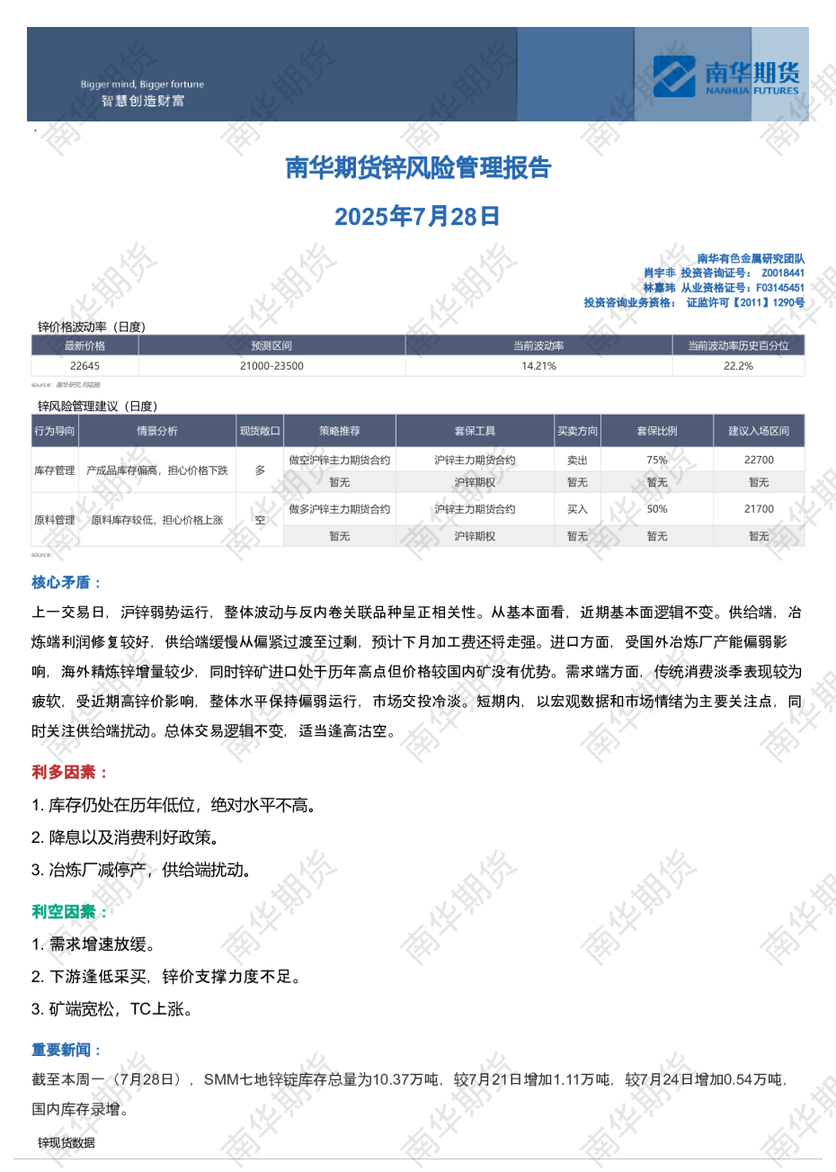 锌风险管理报告