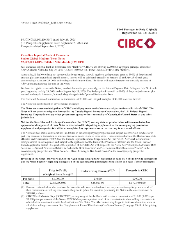 加拿大帝国商业银行美股招股说明书(2025-07-28版)