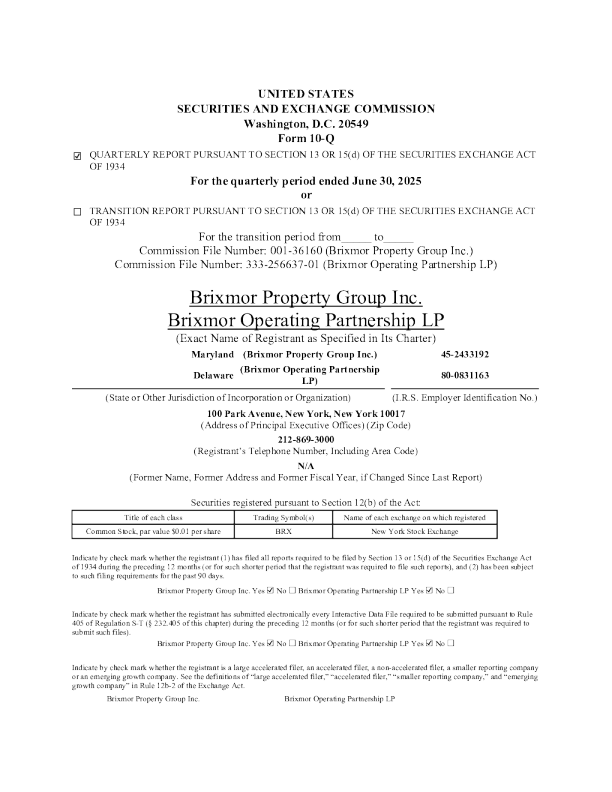 Brixmor地产2025年季度报告