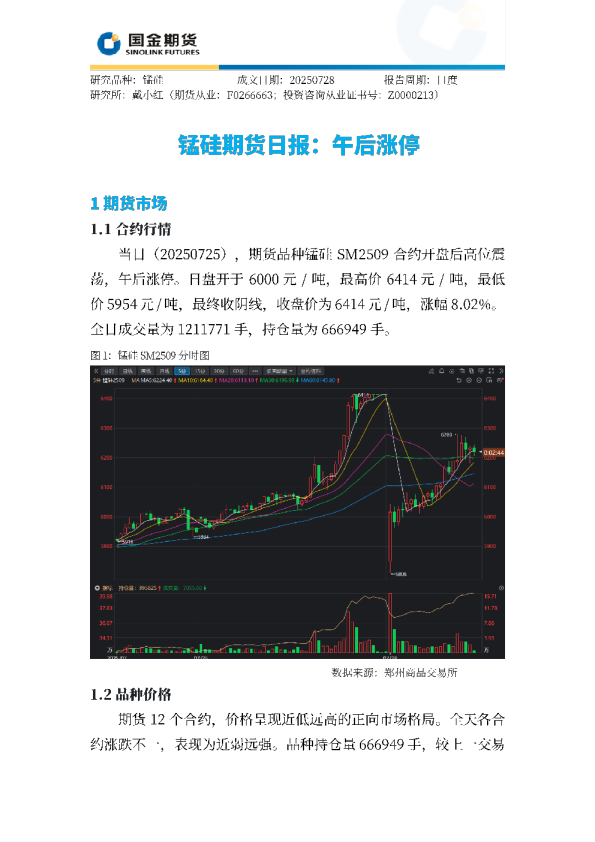 锰硅期货日报：午后涨停