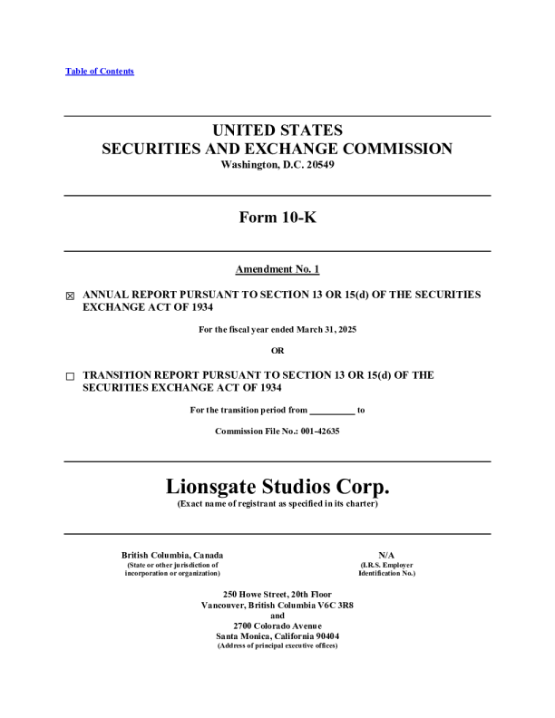 Lionsgate Studios Corp 2024年度报告