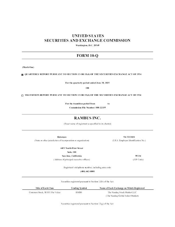 Rambus Inc 2025年季度报告