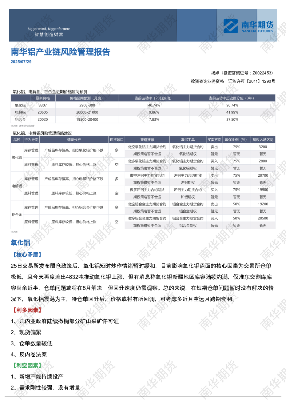 南华铝产业链风险管理报告
