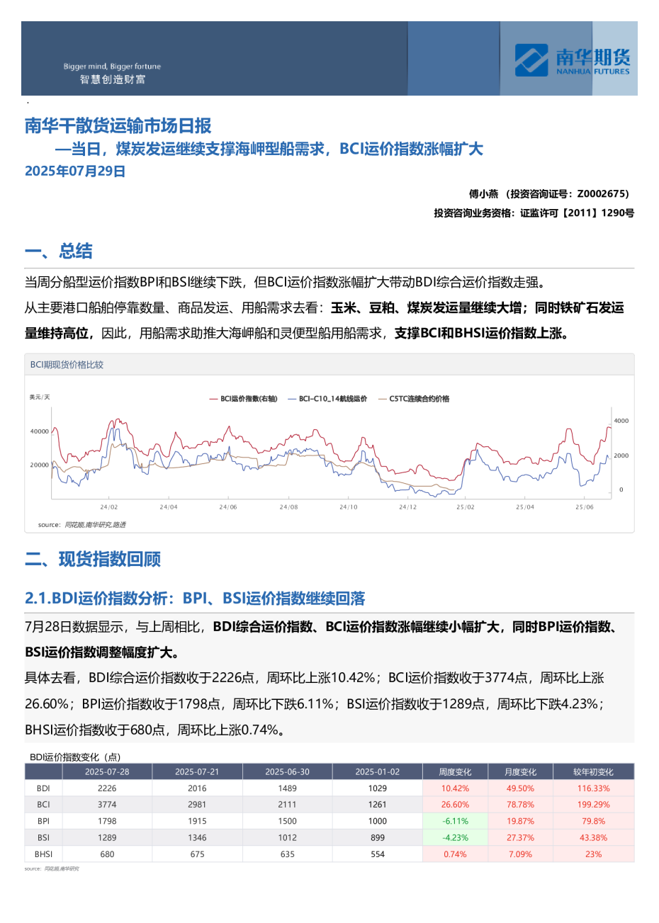 南华干散货运输市场日报