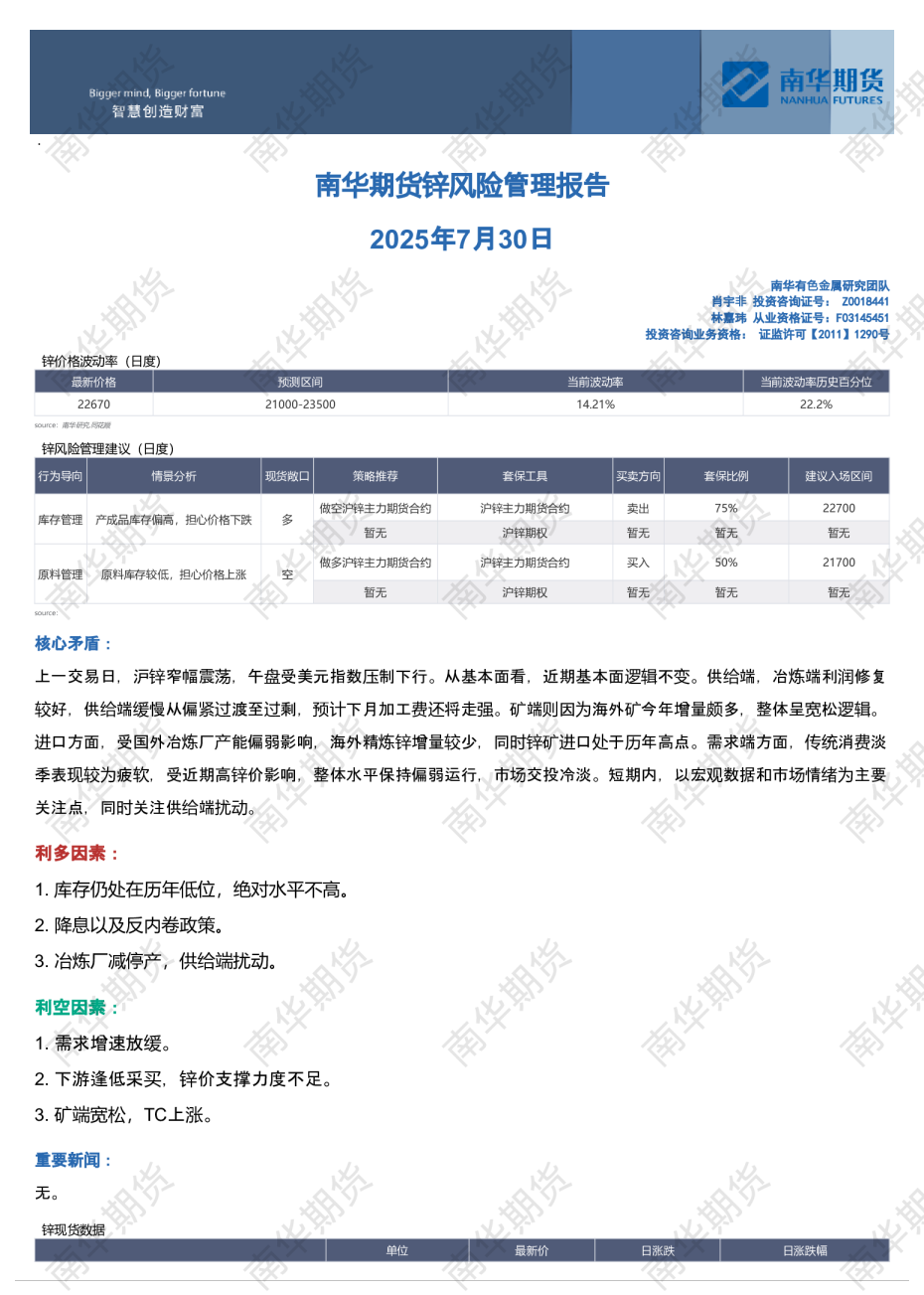 锌风险管理报告