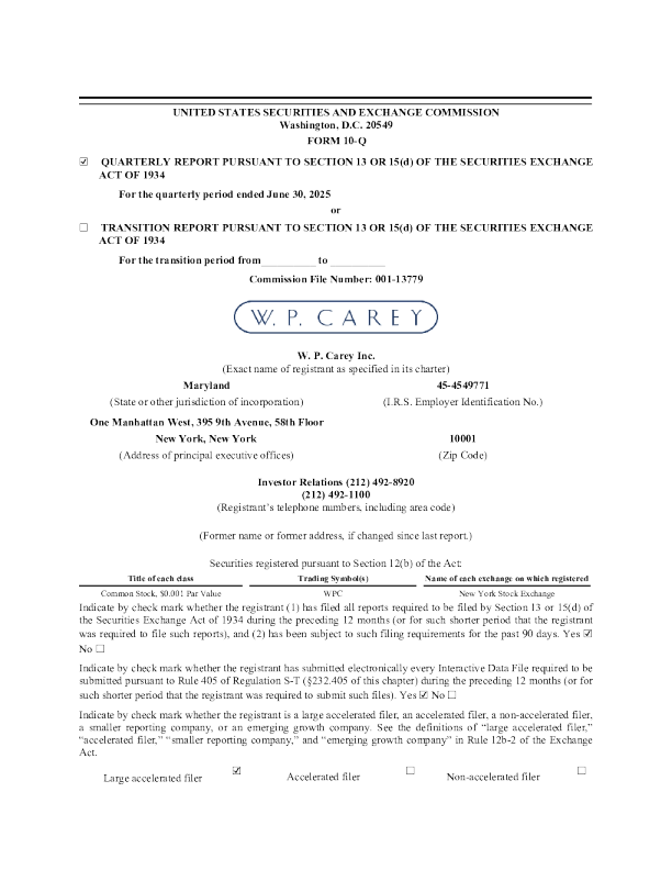 W. P. CAREY INC 2025年季度报告