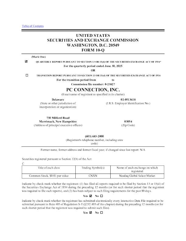 PC Connection Inc 2025年季度报告