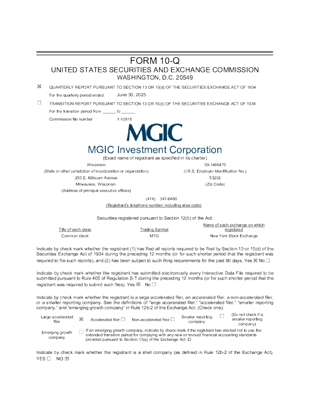 MGIC Investment Corp 2025年季度报告