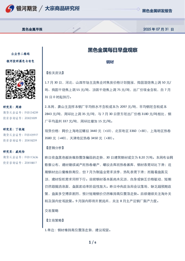黑色金属每日早盘观察