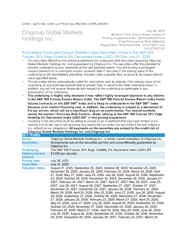 花旗集团美股招股说明书(2025-07-31版)