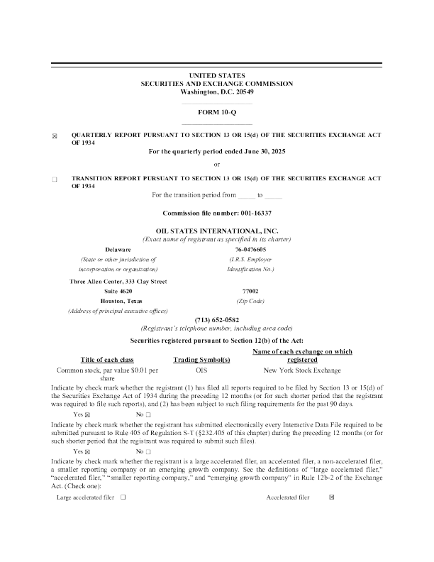 Oil States International Inc 2025年季度报告