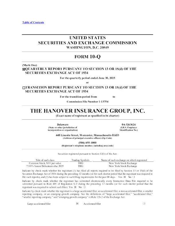 汉诺威保险 2025年季度报告