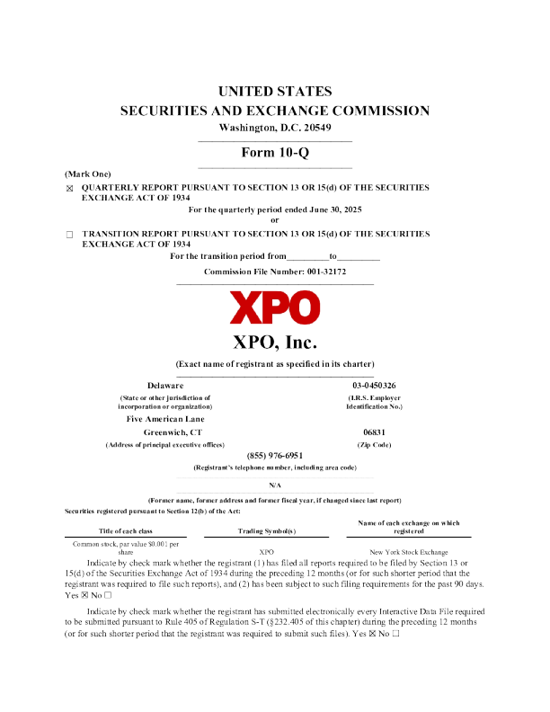 XPO 2025年季度报告