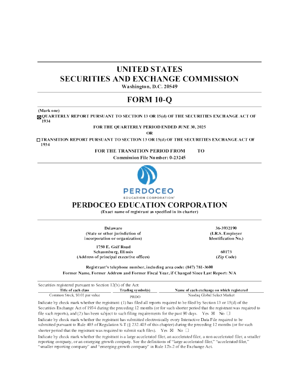 Perdoceo Education Corp 2025年季度报告