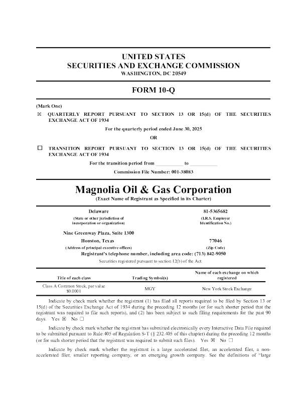 magnolia 石油天然气股份有限公司-a 2025年季度报告