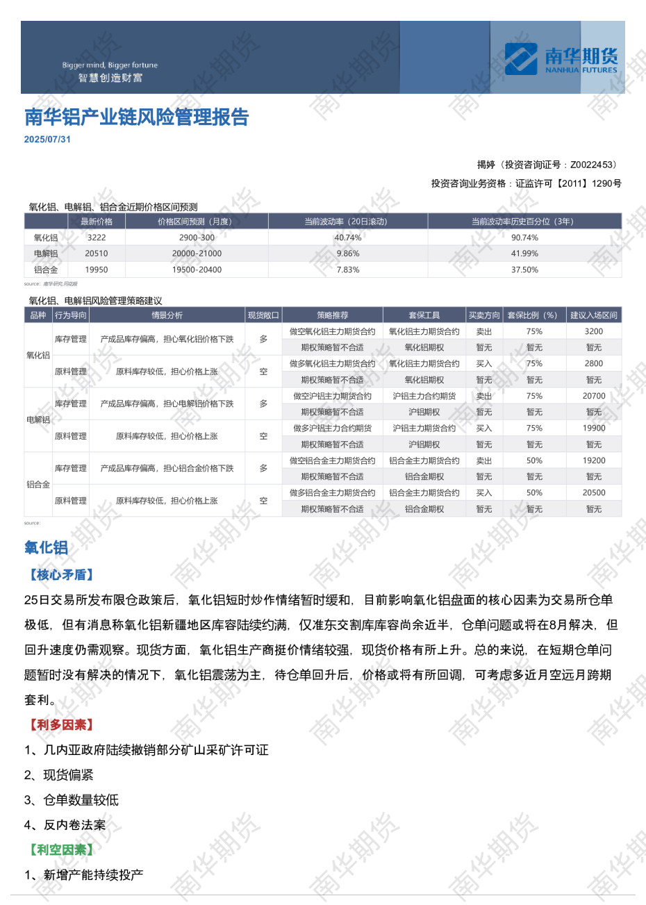 南华铝产业链风险管理报告