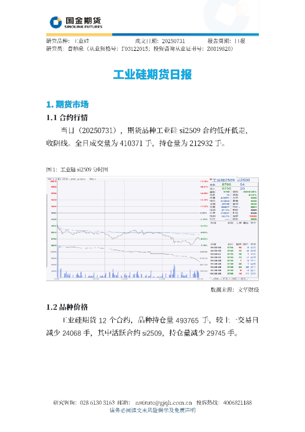 工业硅期货日报