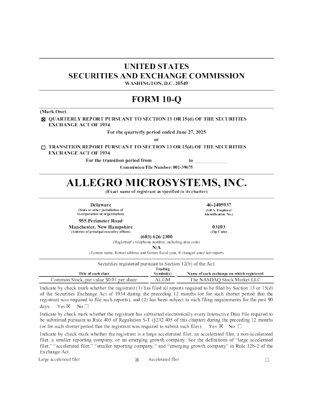 Allegro MicroSystems Inc 2025年季度报告
