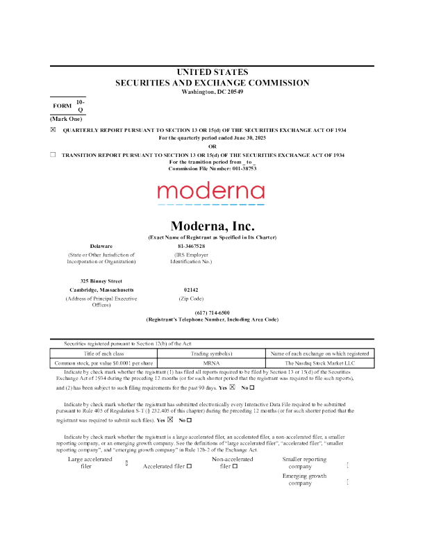 moderna inc 2025年季度报告
