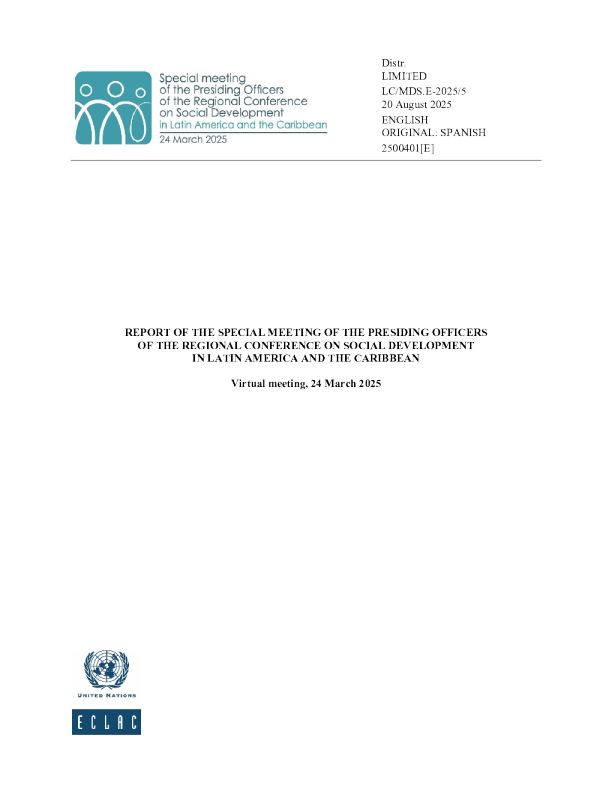 拉丁美洲和加勒比社会发展问题区域会议主持人特别会议的报告（英）