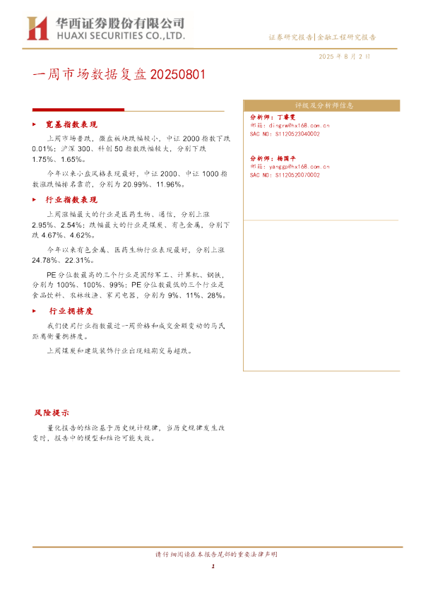 一周市场数据复盘 20250801