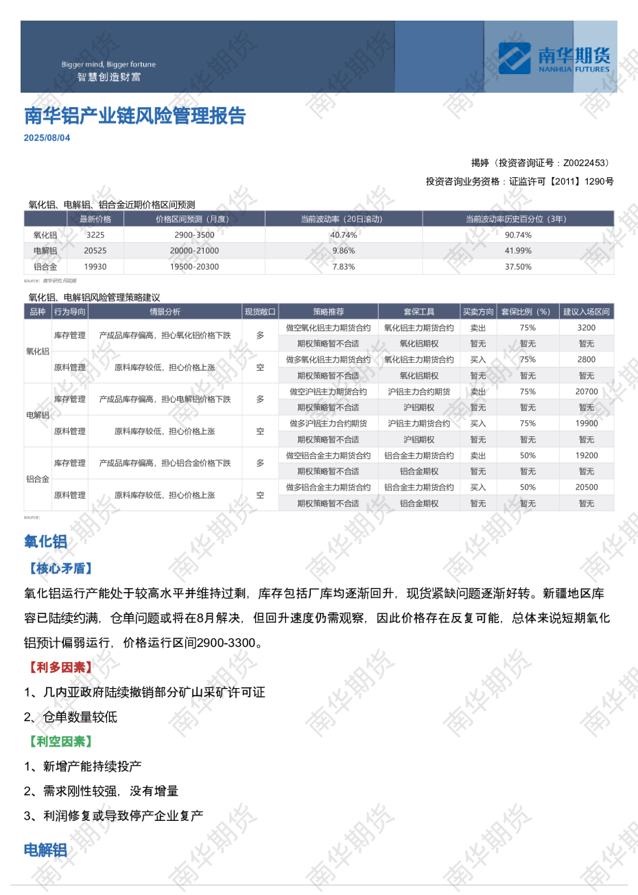 南华铝产业链风险管理报告
