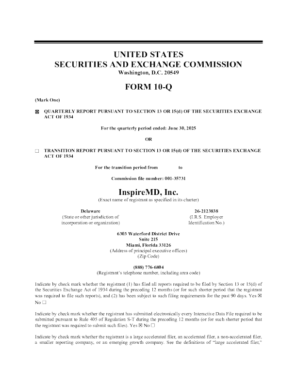 InspireMD Inc 2025年季度报告
