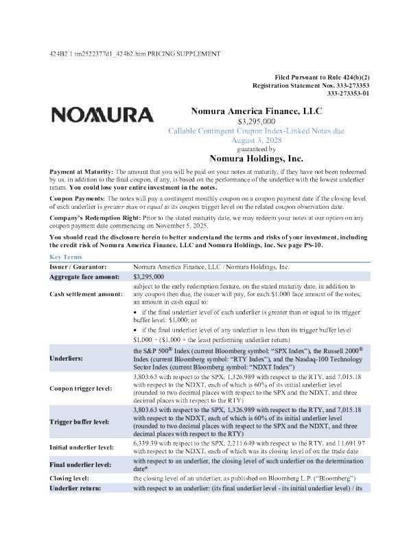 野村控股美股招股说明书(2025-08-04版)