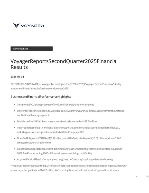Voyager Technologies Inc-A 2025年第三季度报告