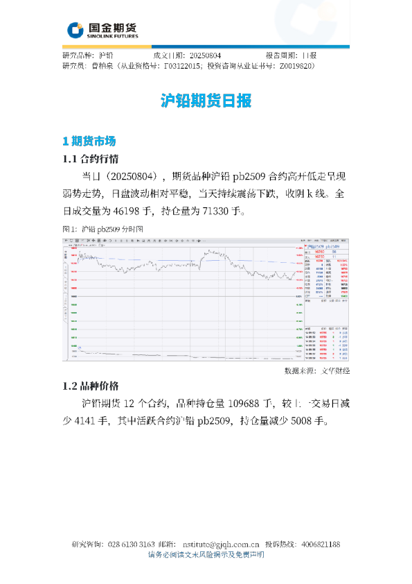 沪铅期货日报