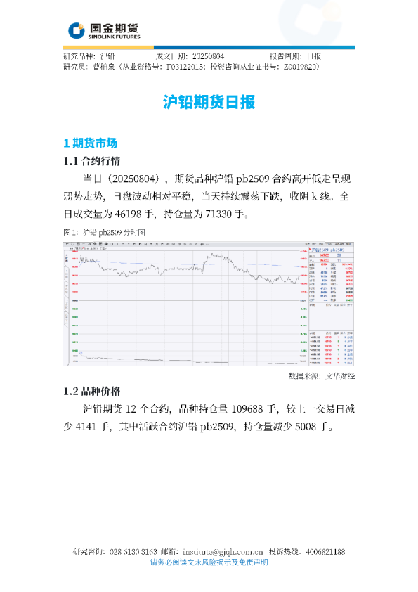 沪铅期货日报