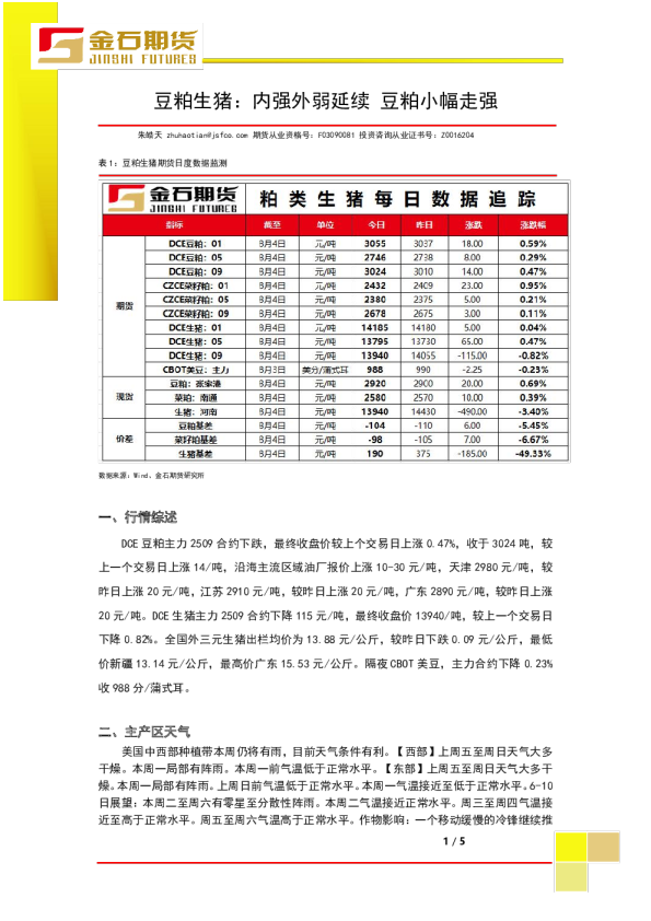 豆粕生猪：内强外弱延续 豆粕小幅走强