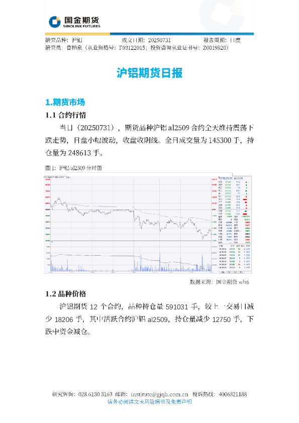 沪铝期货日报