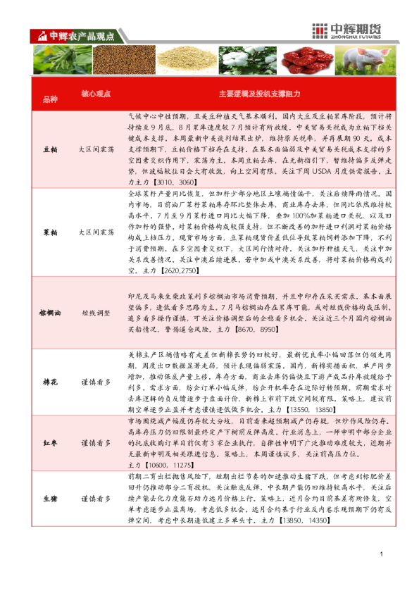 中辉农产品观点